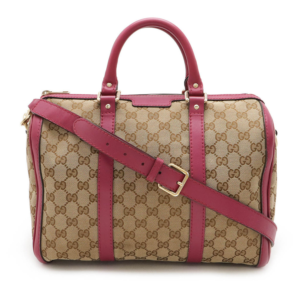 Gucci GG Canvas Shoulder Bag Boston Bag Crossbody Beige Cream Fuschia Pink